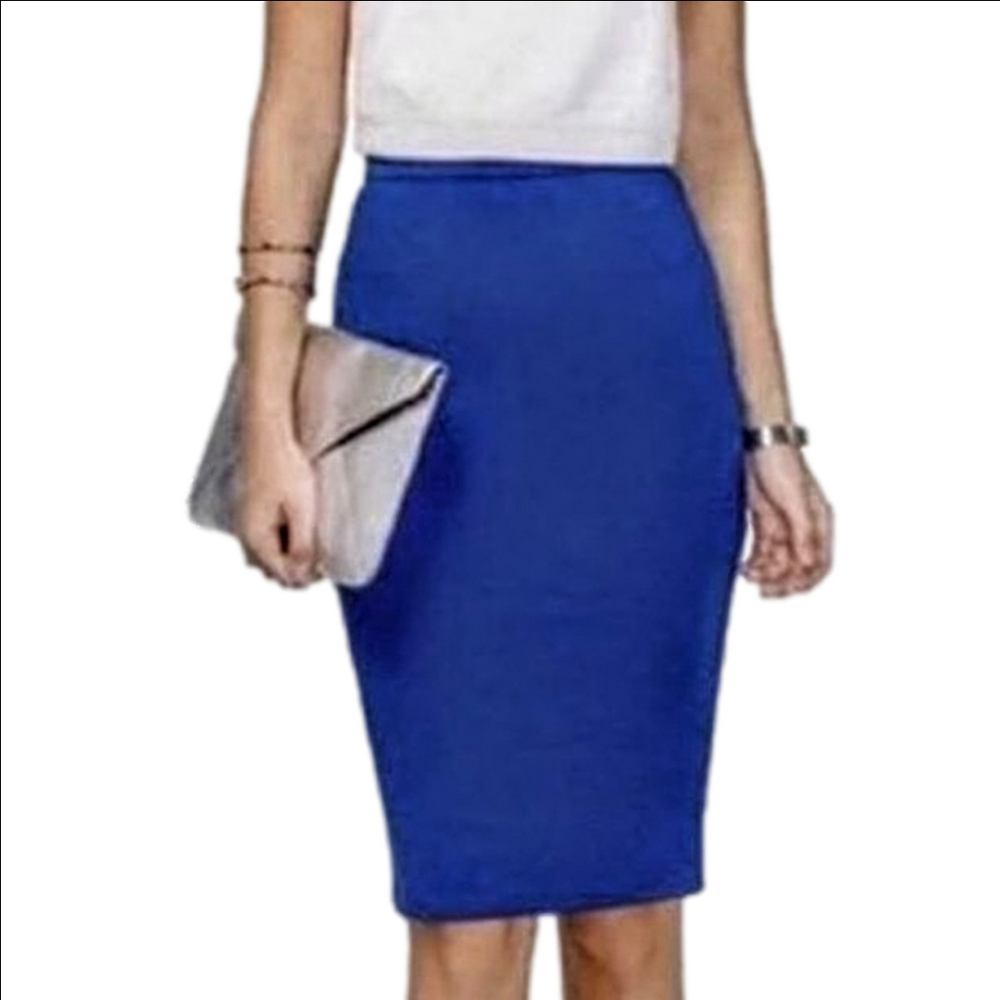 J.CREW NO.2 PENCIL COBALT ROYAL BLUE 100% WOOL CLASSIC SKIRT